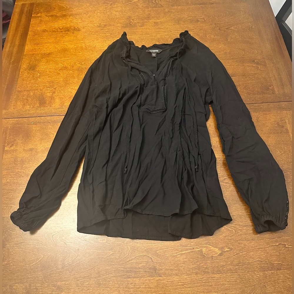 Express Elegant Black Blouse with Ruffle Detail